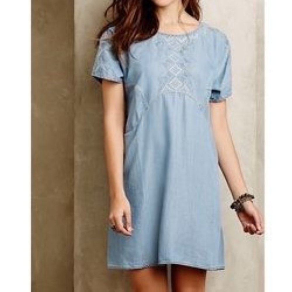 Holding Horses Chambray Short Sleeve Embroidered Dress